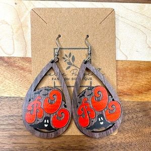 Halloween Wooden Earrings Boo Bats Ghost Scary